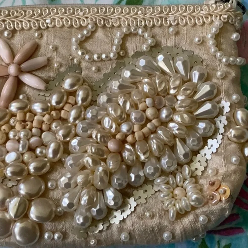 Mary Frances Small Pearl (Faux) Beaded Bag - Small Cream Chain Strap - Picture 6 of 15
